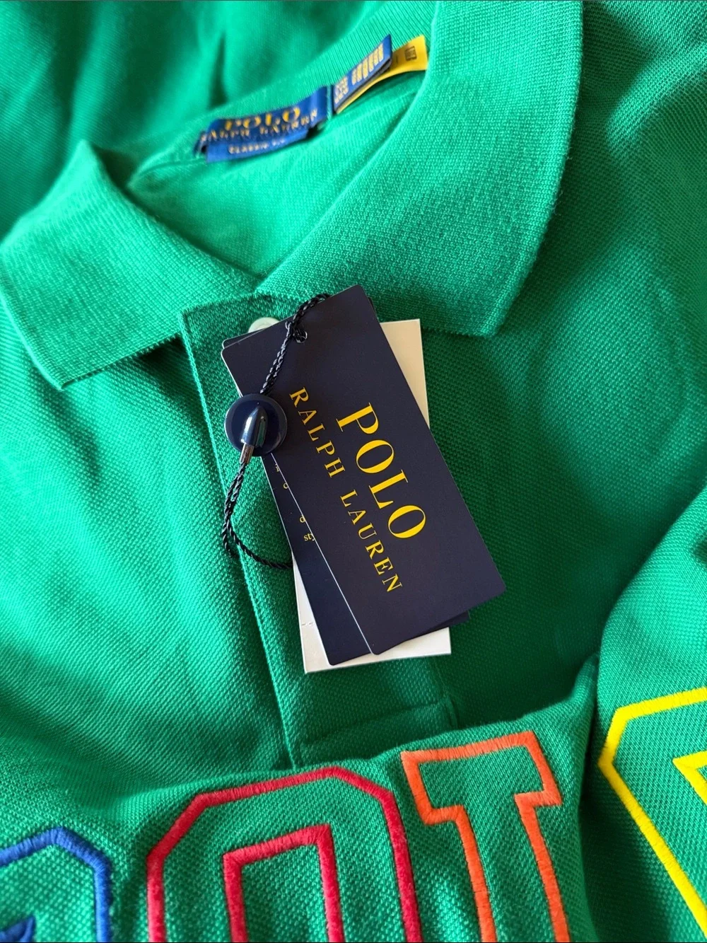 NWT POLO RALPH LAUREN Embroidered-Logo Polo Shirt Green Logo XXL